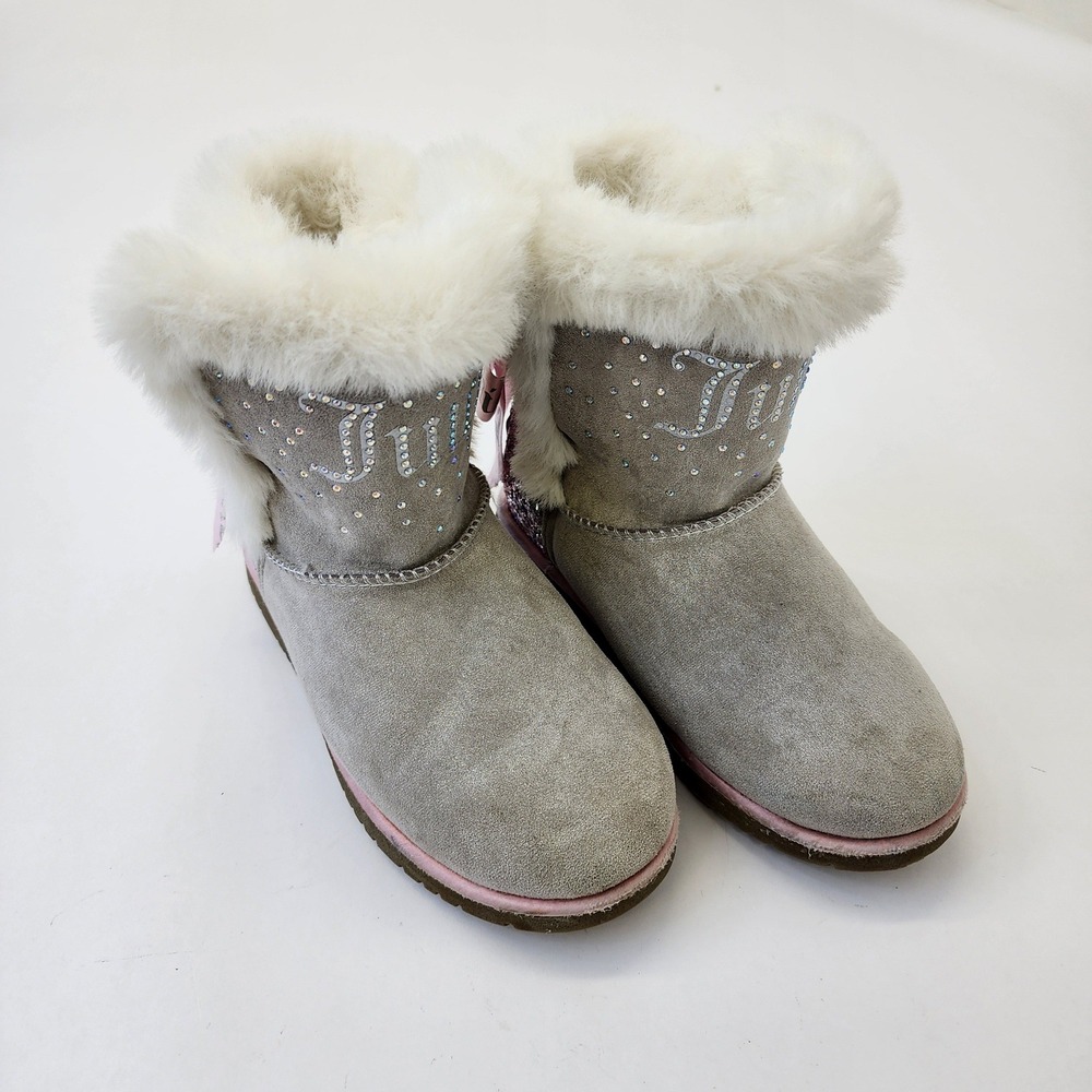 Juicy Couture Claremont Grey Faux Fur Glitter Bow Boots Girls Size 2M